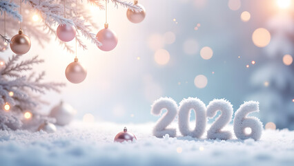 Elegant Christmas and New Year 2026 Celebration Background with Festive Ornaments