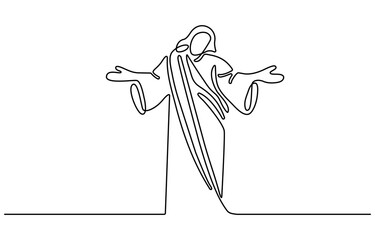Continuous one line drawing of Jesus christ. Single line drawing illustration of Lord jesus. Happy Ascension Day concept vector art. Doodle line illustration.