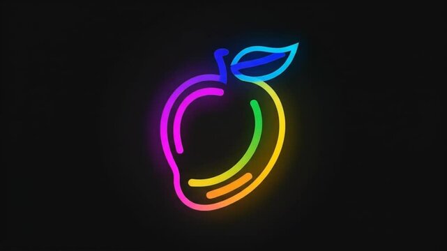 Neon mangoes animation set with colorful outline glow effect on a black background