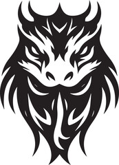 Obraz premium Tribal Dragon Head Fierce, Stylized Black and White Illustration