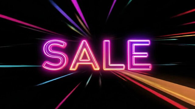 Neon Sale Sign Animation with Colorful Light Streaks for Retail Promotion