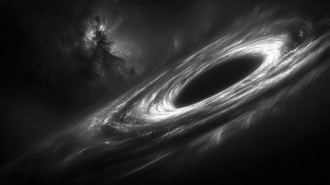 Astronomical depiction of a black hole with accretion disk in a starry space environment