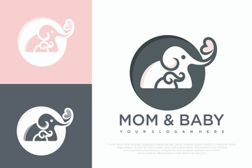 elephant logo baby and mom design template . vector illustration