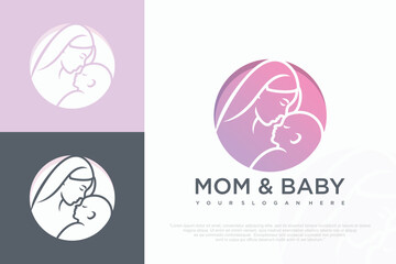 Mom and baby logo design icon with unique element concept . vector illustration