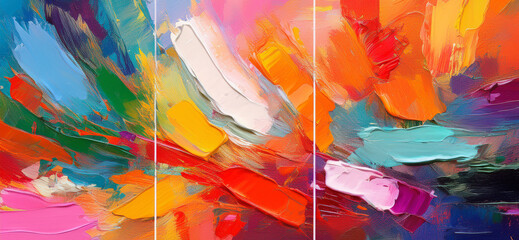 Abstract art design collage displays abstract art painting of rough colorful multicolored art painting texture, with oil brushstroke, pallet knife paint on canvas.