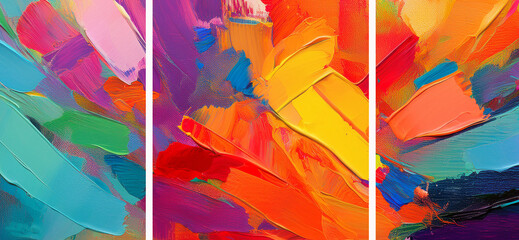 Abstract art design collage displays abstract art painting of rough colorful multicolored art painting texture, with oil brushstroke, pallet knife paint on canvas.