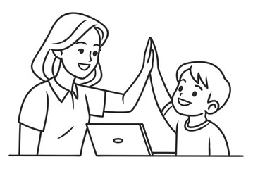 Mom Congratulating Son with High Five Sketch