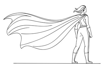 Heroine with Flowing Cape Standing Back View