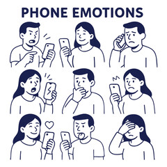 Phone emotions illustrate various feelings expressed through phone interactions, showcasing