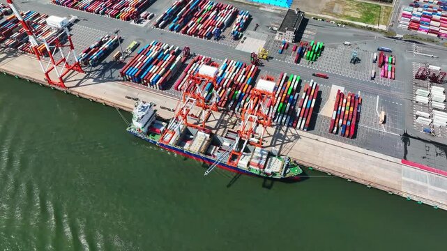 aerial view of container yard.