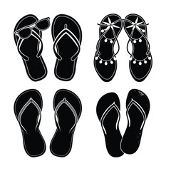 A pair of flip-flops silhouette bundle white background	