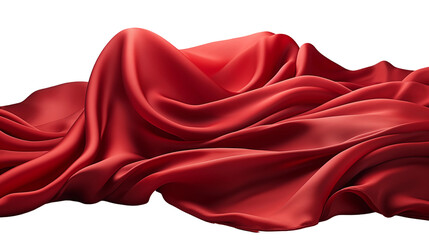 Red silk fabric draped softly, luxurious texture, abstract background, smooth waves, scarlet-crimson design, isolated on transparent background.