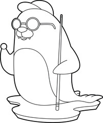 Seal Billiard Queue Animal Vector Graphic Art Illustration