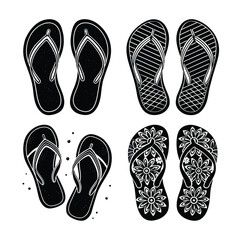 A pair of flip-flops silhouette bundle white background	
