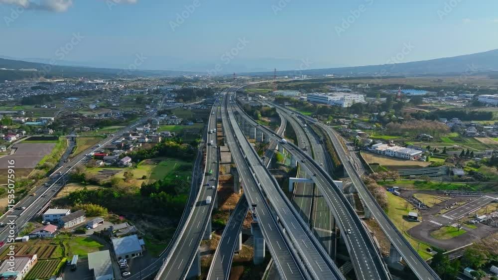 Poster Aerial view of the highway running through the plains