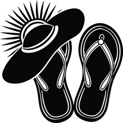 A pair of flip-flops silhouette white background	