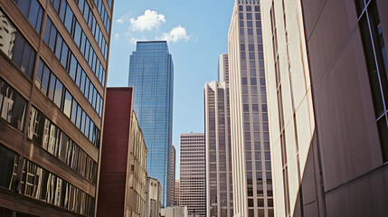 Fototapeta premium Urban Skyline with Tall Buildings and Clear Blue Sky