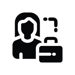 female employe glyph icon. Strong and solid vector icon for websites, mobile interfaces, presentations, and visual branding. High quality and easy to edit.