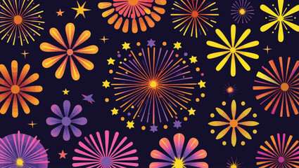 Colorful Fireworks and Starry Sky Background for Celebrations and Festive Events