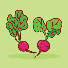 Flat vector illustration of red radish vegetable for book cover, poster banner sticker