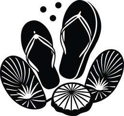 A pair of flip-flops silhouette white background	
