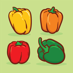 Flat vector illustration of red yellow green orange bell pepper or paprika vegetable  for book cover, poster banner sticker