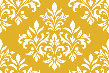 Seamless floral pattern with golden leaves and vintage damask ornament design for wallpaper and textile decoration