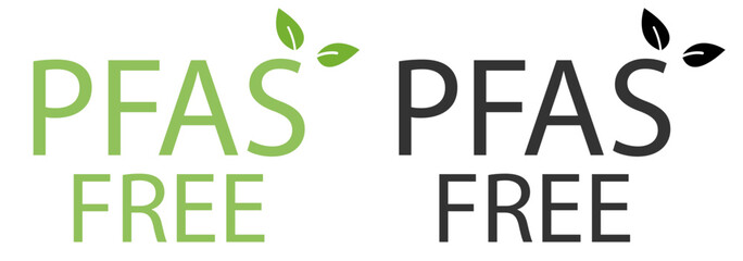 PFAS free text isolated on transparent background. Eco friendly environmental concept. Green and black typography design suitable for marketing campaigns. PFAS free concept. Vector illustration
