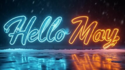 Welcome the Arrival of May with Glowing Neon Lights and Reflections in a Winter Setting - Powered by Adobe