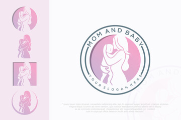 mom and baby logo design . vector illustration