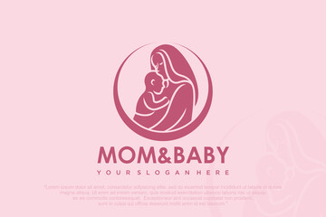 baby and mother medical logo design . vector illustration