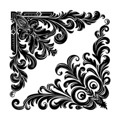 Fototapeta premium Ornate black and white floral corner design elements