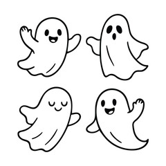 Cute Cartoon Ghosts  Halloween Character Set