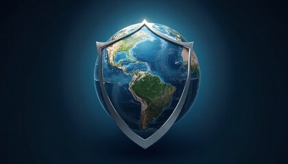 Earth Globe Protected by a Shield against Threats and Global Challenges