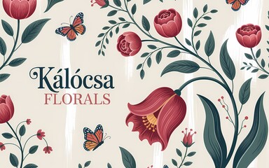 Hungarian Kalocsa Embroidery, K?l?csa Florals: Elegant Floral Design with Butterflies and Decorative Elements