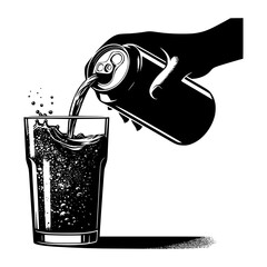 Hand pouring soda from can into glass