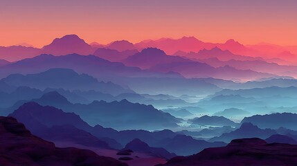 Fototapeta premium the image shows a serene mountain landscape in the evening. several layers of mountains fade into the distance, creating a sense of depth