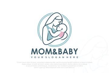Mom and baby logo design icon with unique element concept . vector illustration