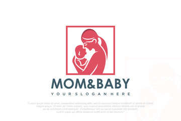 Mom and baby logo design icon with unique element concept . vector illustration