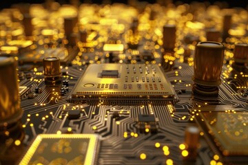 Ultra Hd Picture of Golden Glowing Circuit Components, 3D Renderinghigh Detail, 8K