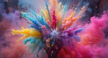 Vibrant Color Explosion with Smoke and Powder Creating a Stunning Visual Effect in the Atmosphere