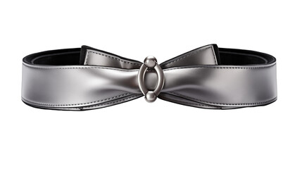 Silver bow belt, wide leather women�s accessory, metal buckle, premium modern fashion, elegant apparel, isolated on transparent background.