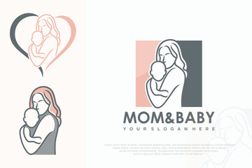 Mom and baby logo design icon with unique element concept . vector illustration
