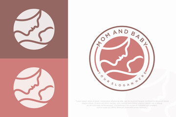 mom and baby logo design . vector illustration