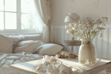 Interior Still Life of White Interior Decorated House in a Shabby Chic Style