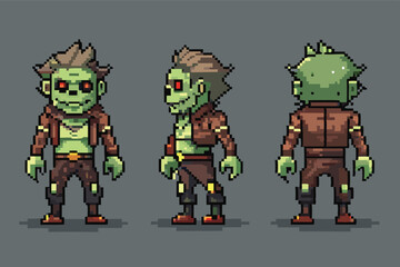 Zombie Pixel Art Character Turnaround Model Sheet
