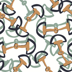 Abstract Hand Drawing Horse Bit Chains Seamless Vintage Vector Pattern Isolated Background