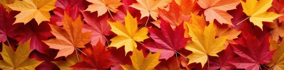 Fototapeta premium Cutout pile of autumn maple leaves, various shades, crisp detail, red, element