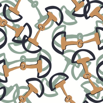Abstract Hand Drawing Horse Bit Chains Seamless Vintage Vector Pattern Isolated Background