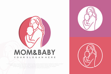 Mom and baby logo design icon with unique element concept . vector illustration